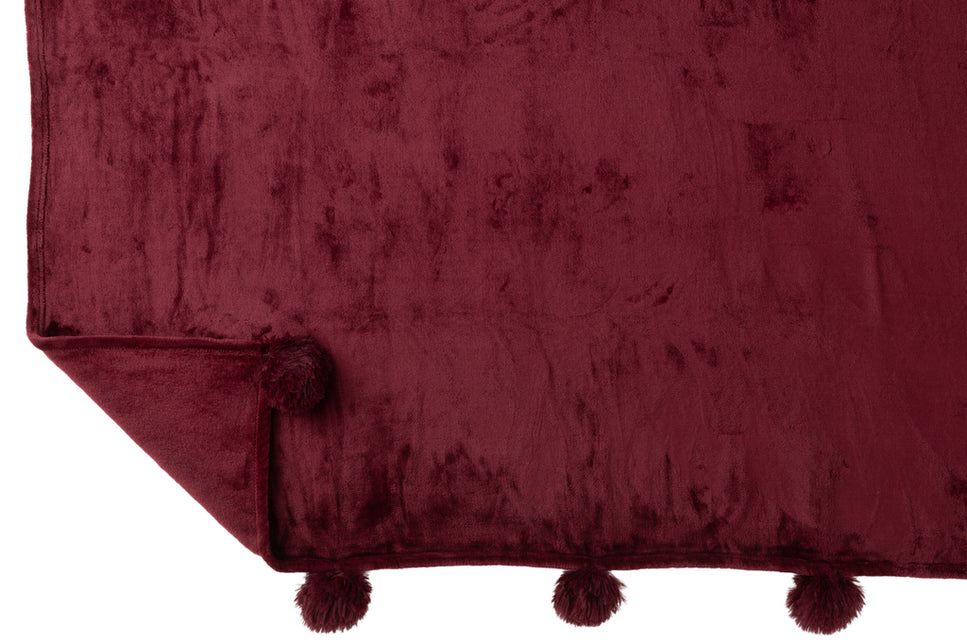 Decke PomPom aus Polyester, bordeaux