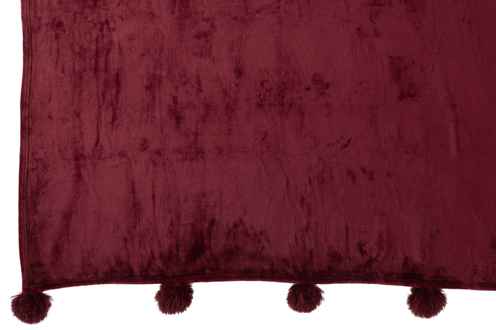 Decke PomPom aus Polyester, bordeaux