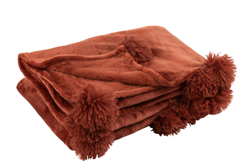 Decke PomPom aus Polyester, Marsala