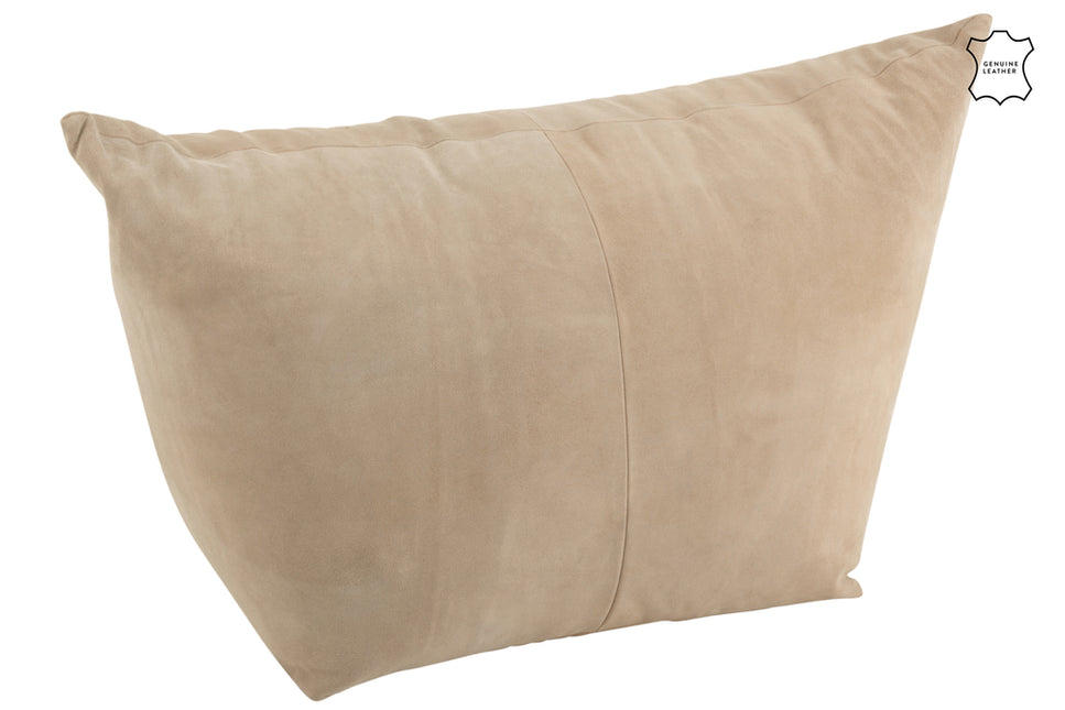 Pouf Ava Low aus Leder, Beige