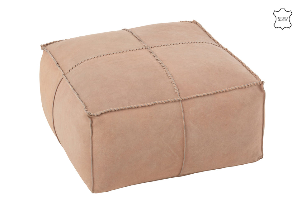 Pouf Cross Square aus Leder, Rosa