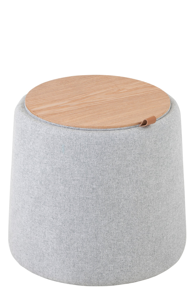 Pouf/Sidetab rund aus Textil/Holz, Hellgrau