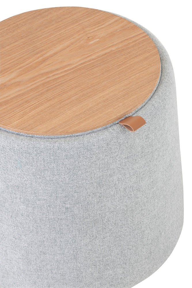 Pouf/Sidetab rund aus Textil/Holz, Hellgrau