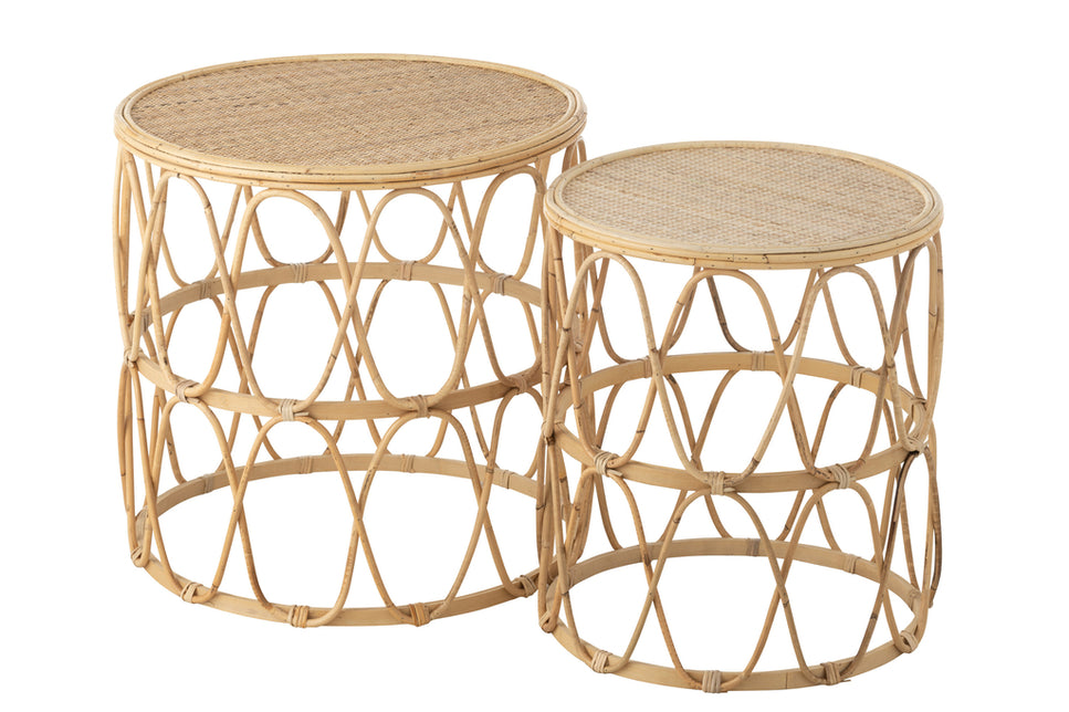 Set aus 2 Rattan-Beistelltischen natur