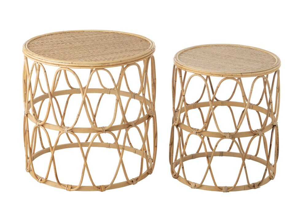 Set aus 2 Rattan-Beistelltischen natur