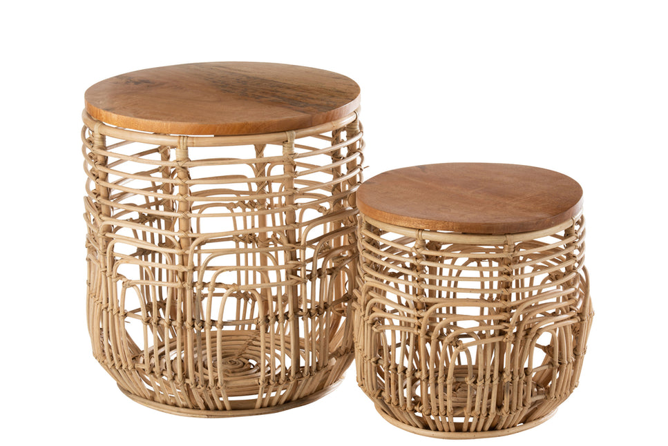 Set aus 2 Beistelltischen Ellen Rattan natur