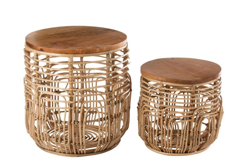 Set aus 2 Beistelltischen Ellen Rattan natur