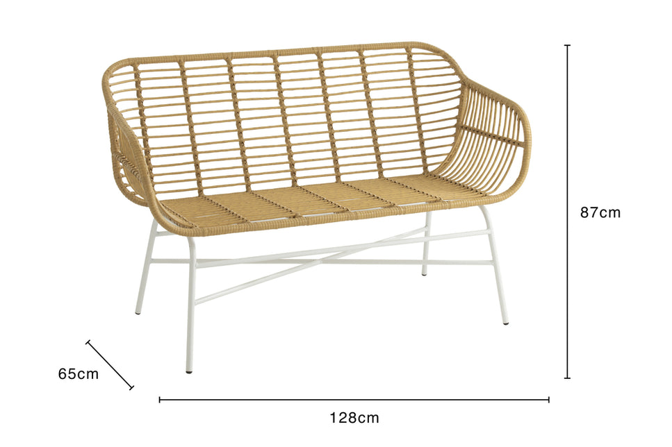 Sitzbank Cel aus Metall/Rattan Natur/Weiß