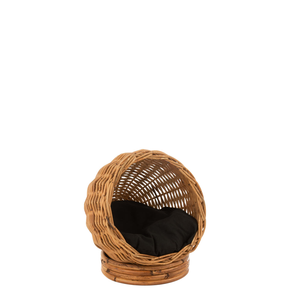 Katzenkorb mit Kissen, rund, Rattan