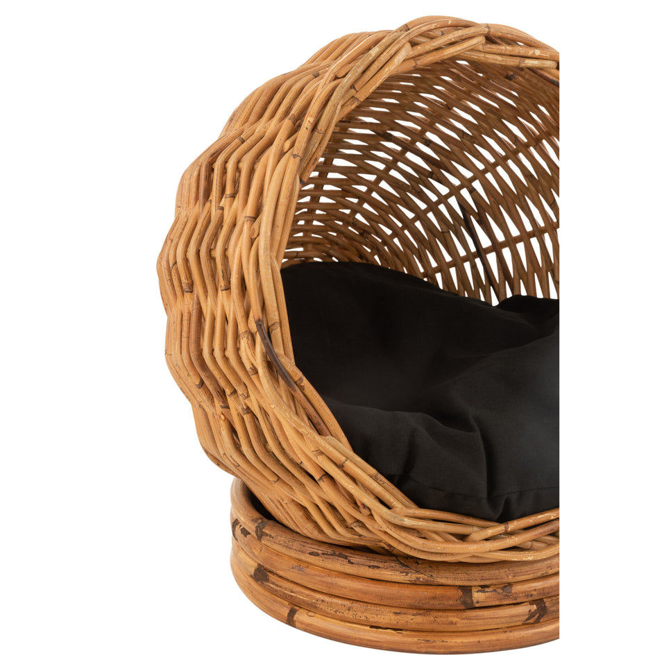 Katzenkorb mit Kissen, rund, Rattan