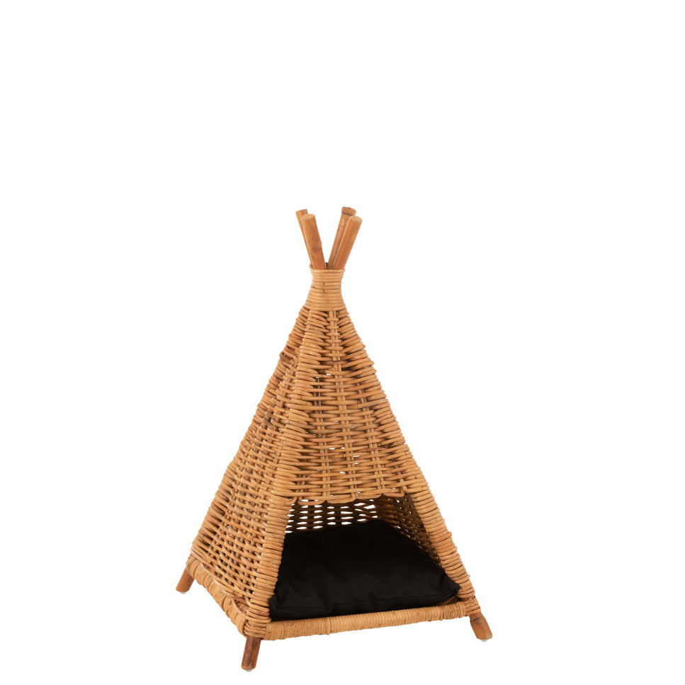 Katzenzelt mit Kissen, Rattan Honig Gelb/Blau