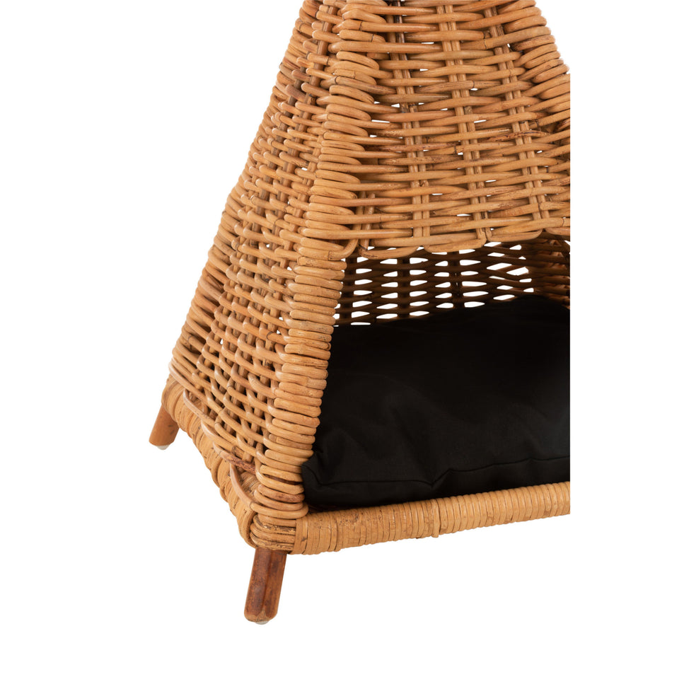 Katzenzelt mit Kissen, Rattan Honig Gelb/Blau