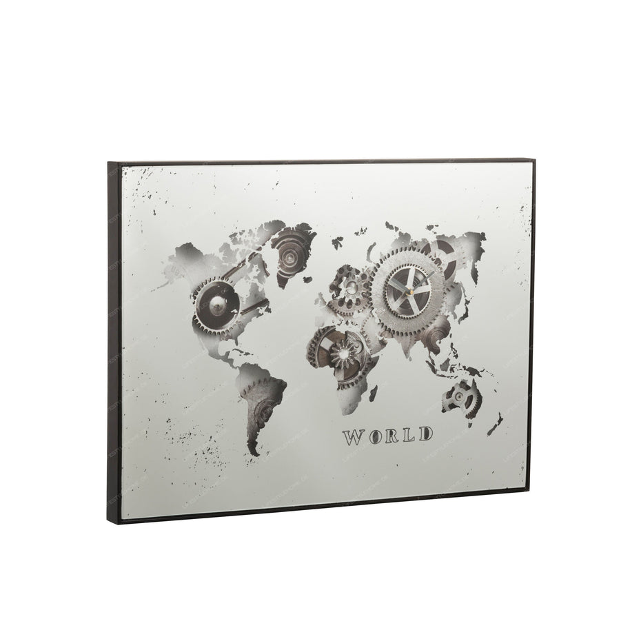 Wanduhr "World Map" aus Spiegel, Silber