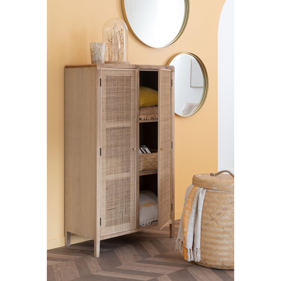 Schrank mit 2 Türen, Holz/Rattan, Natur