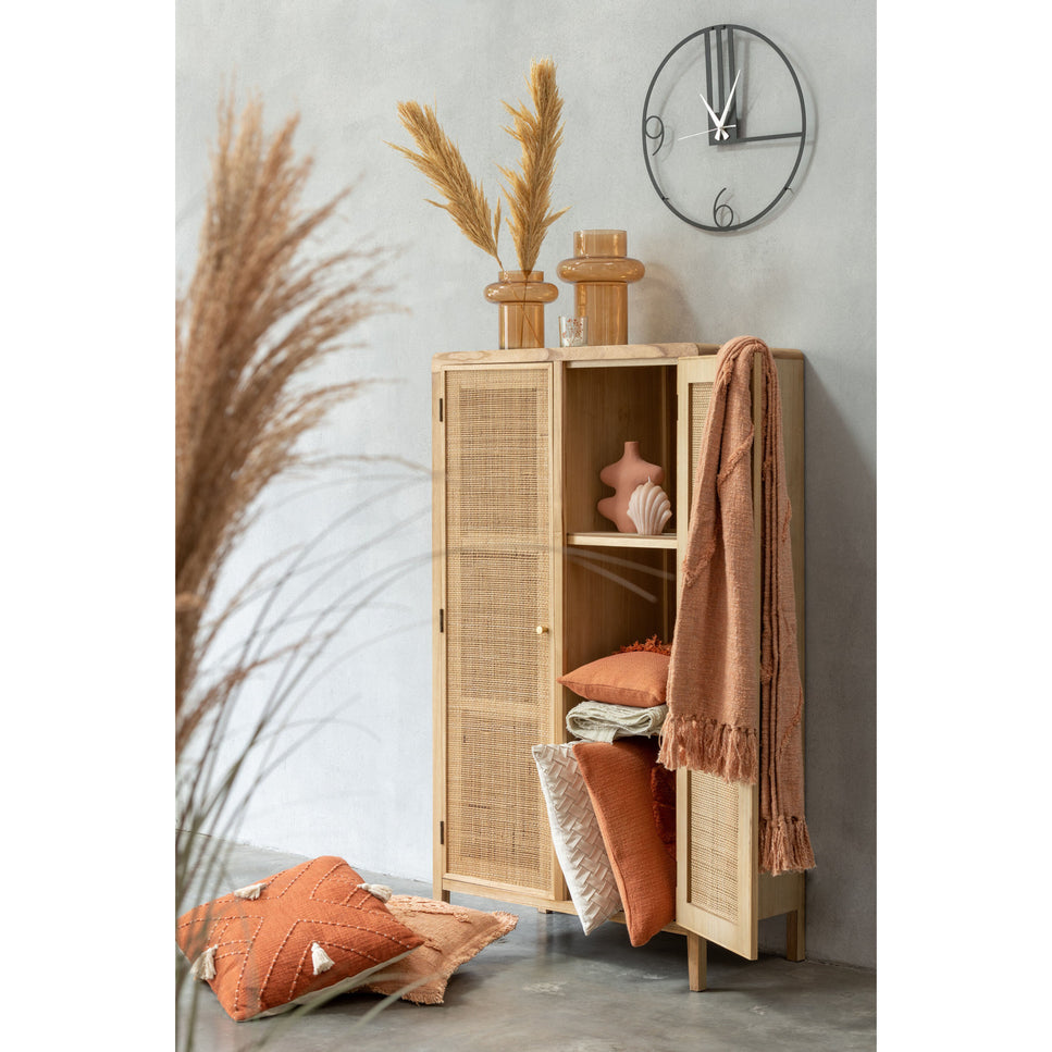 Schrank mit 2 Türen, Holz/Rattan, Natur