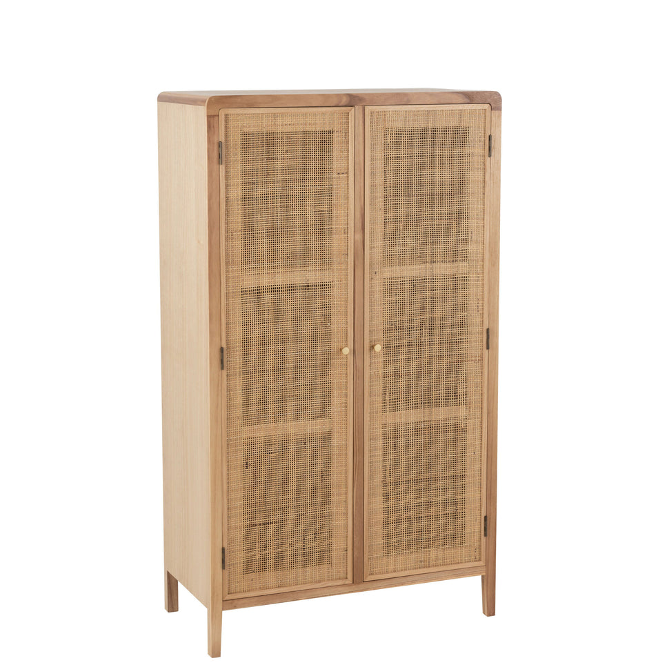 Schrank mit 2 Türen, Holz/Rattan, Natur