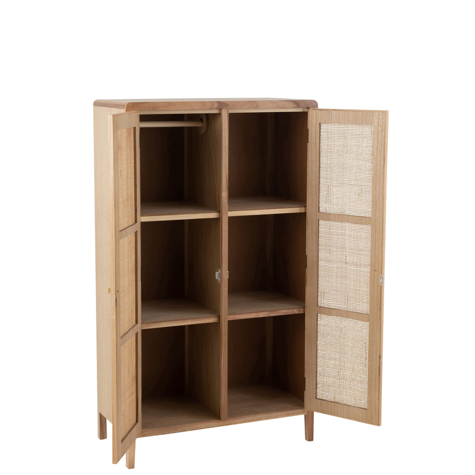 Schrank mit 2 Türen, Holz/Rattan, Natur