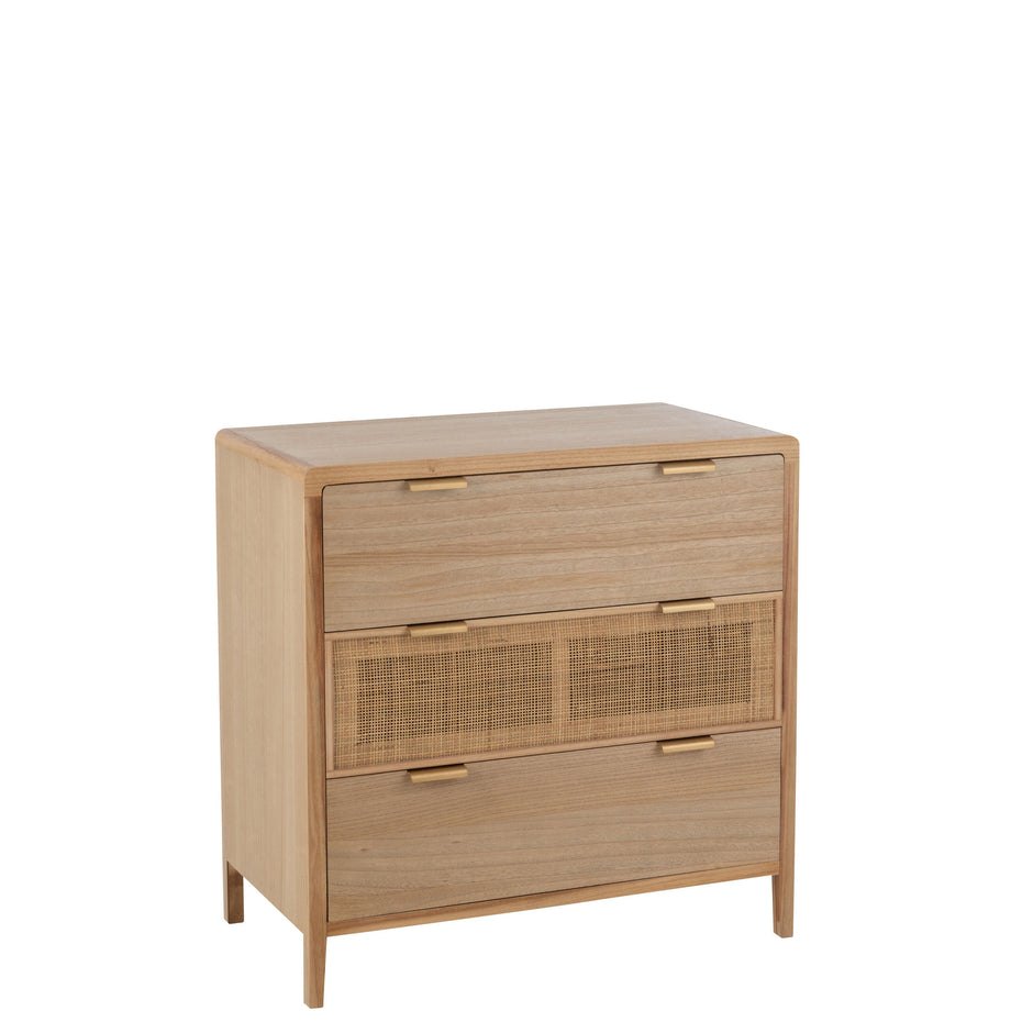 Schrank mit 3 Schubladen, Holz/Rattan, Natur