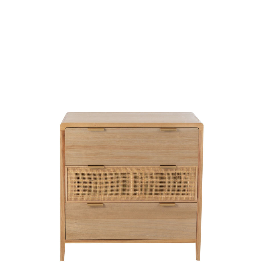 Schrank mit 3 Schubladen, Holz/Rattan, Natur