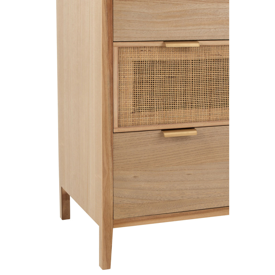 Schrank mit 3 Schubladen, Holz/Rattan, Natur