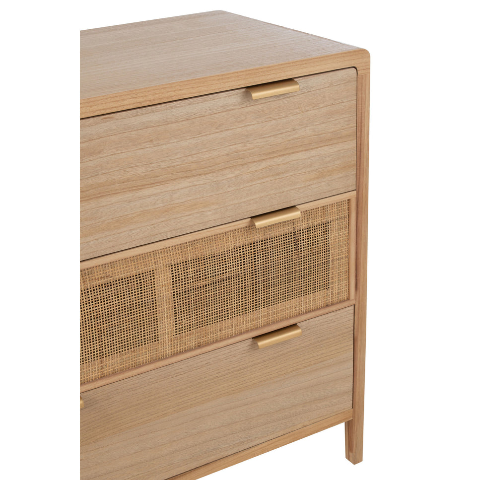 Schrank mit 3 Schubladen, Holz/Rattan, Natur