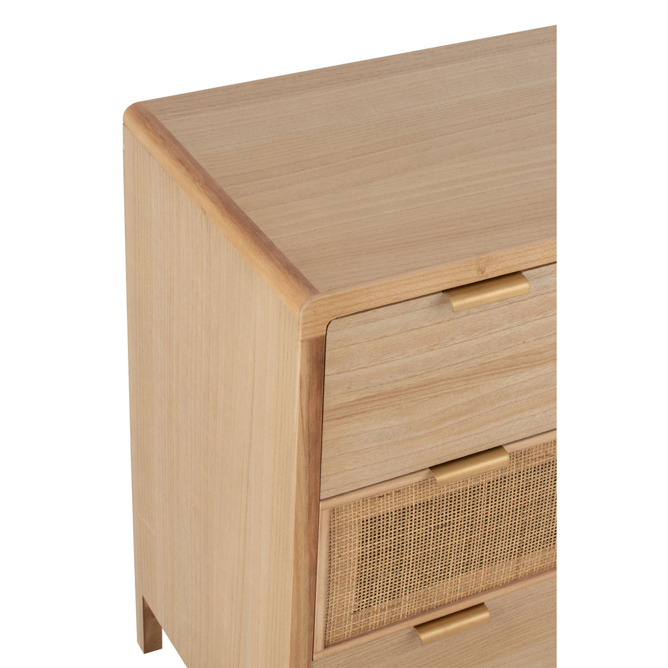 Schrank mit 3 Schubladen, Holz/Rattan, Natur