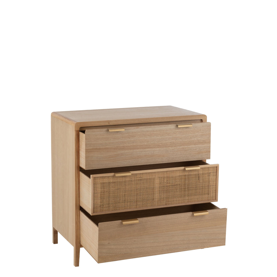 Schrank mit 3 Schubladen, Holz/Rattan, Natur