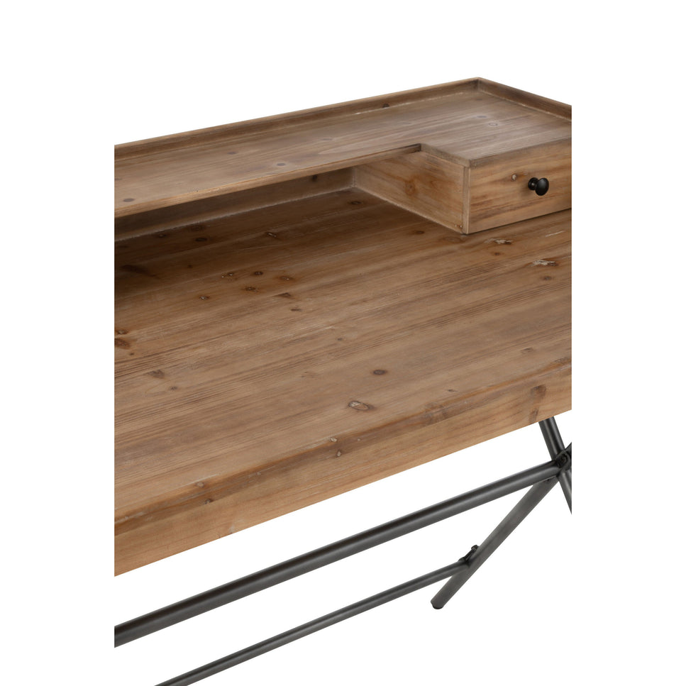 Schreibtisch mit 2 Stauräumen, Metall/Holz, Braun