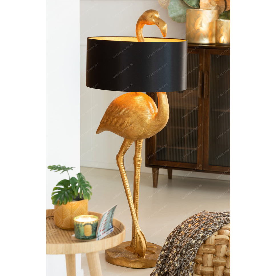 LAMPE FLAMINGO POLYRESIN GOLD/SCHWARZ