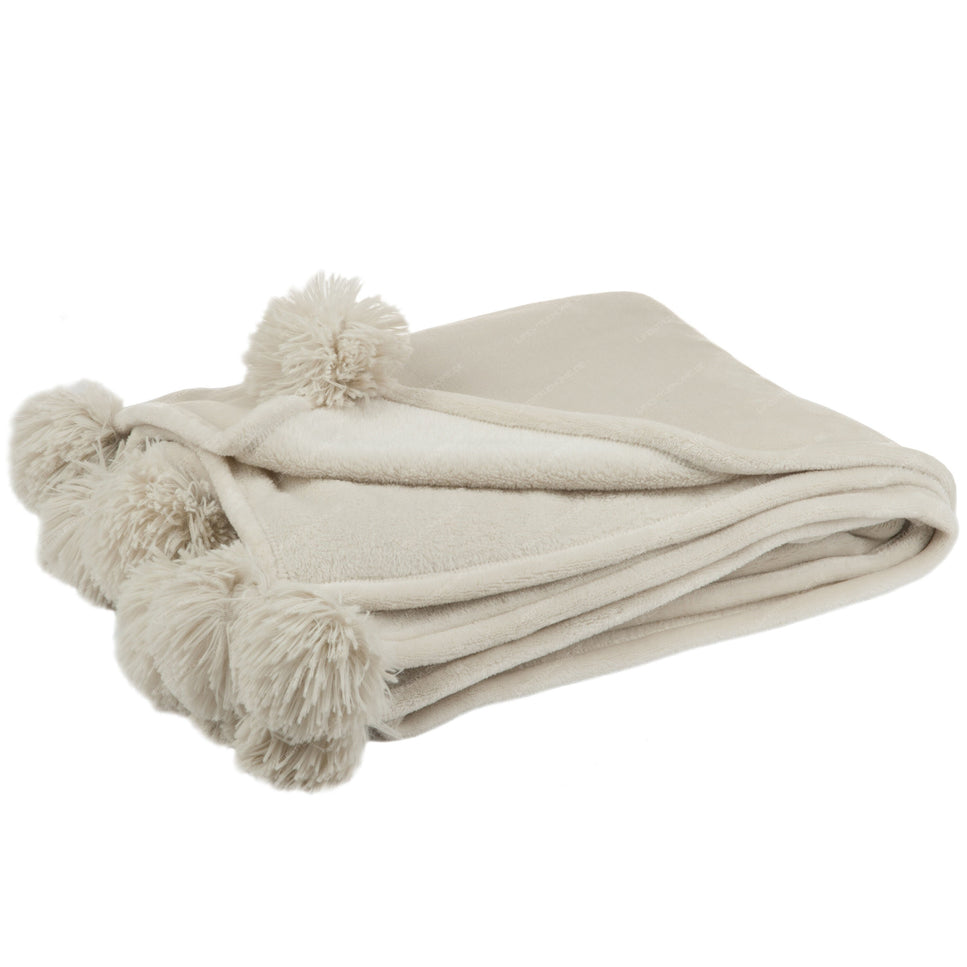 Decke PomPom aus Polyester, Beige/Mint