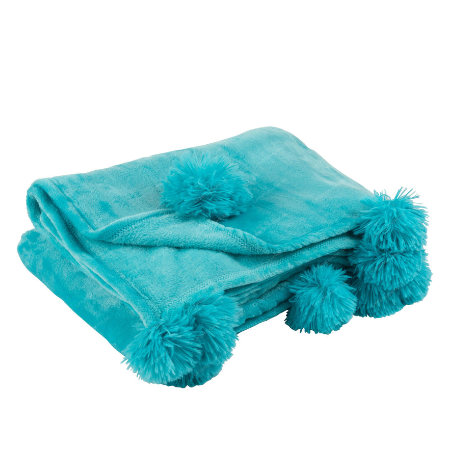 Decke PomPom aus Polyester, Azurblau