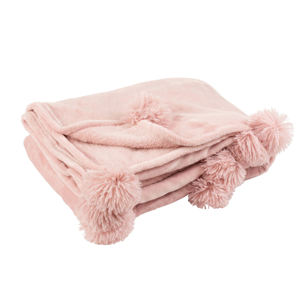 Decke PomPom aus Polyester, Babyrosa