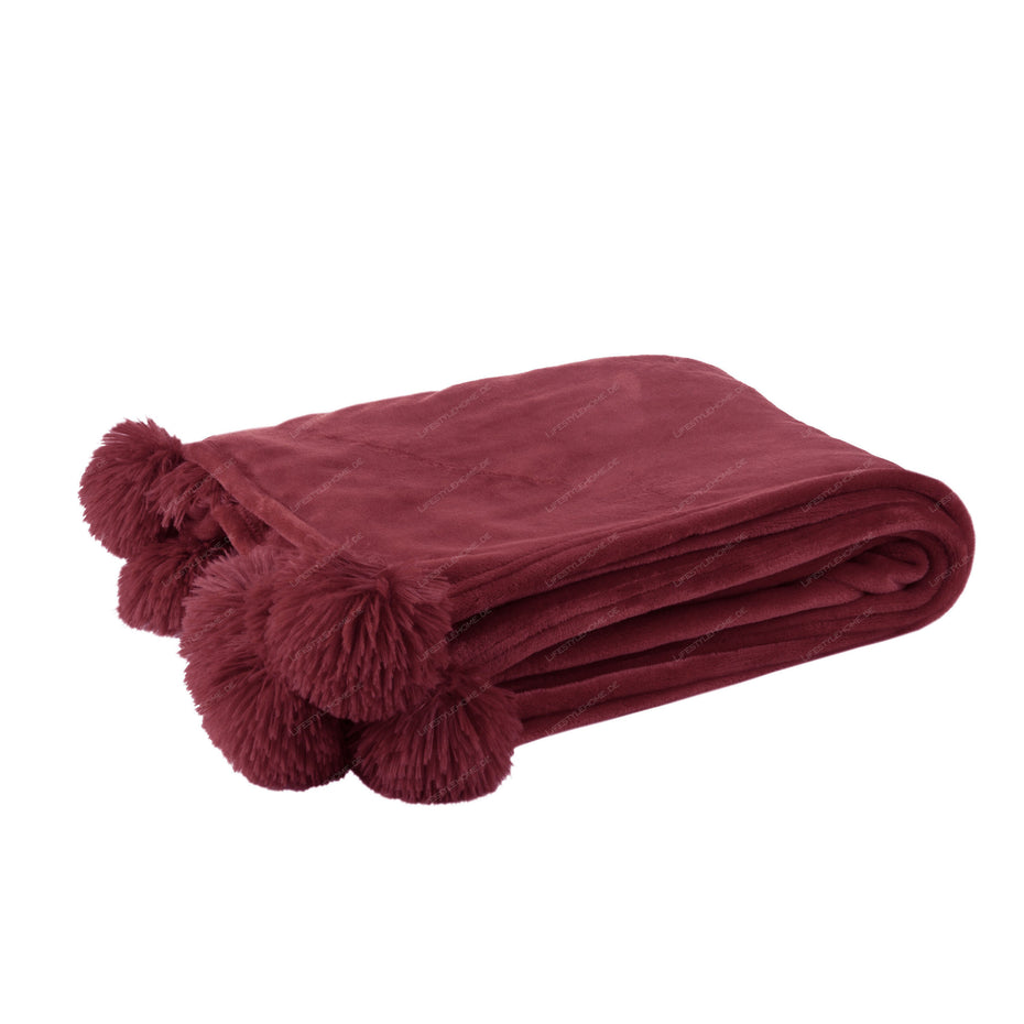 Decke PomPom aus Polyester, bordeaux