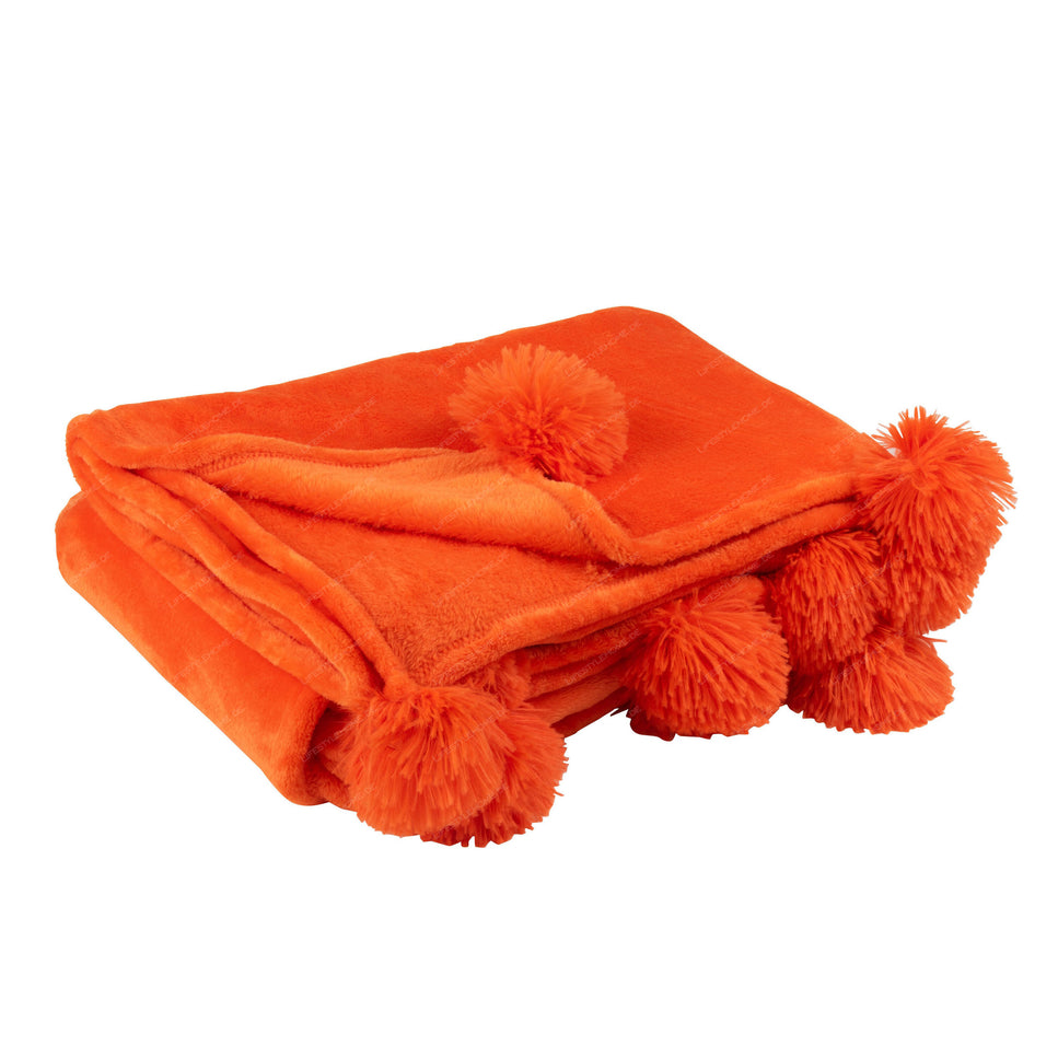 Decke PomPom aus Polyester, Braun/Orange