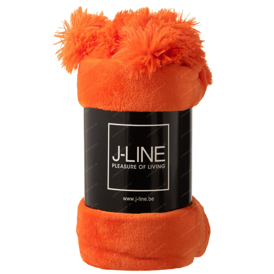 Decke PomPom aus Polyester, Braun/Orange