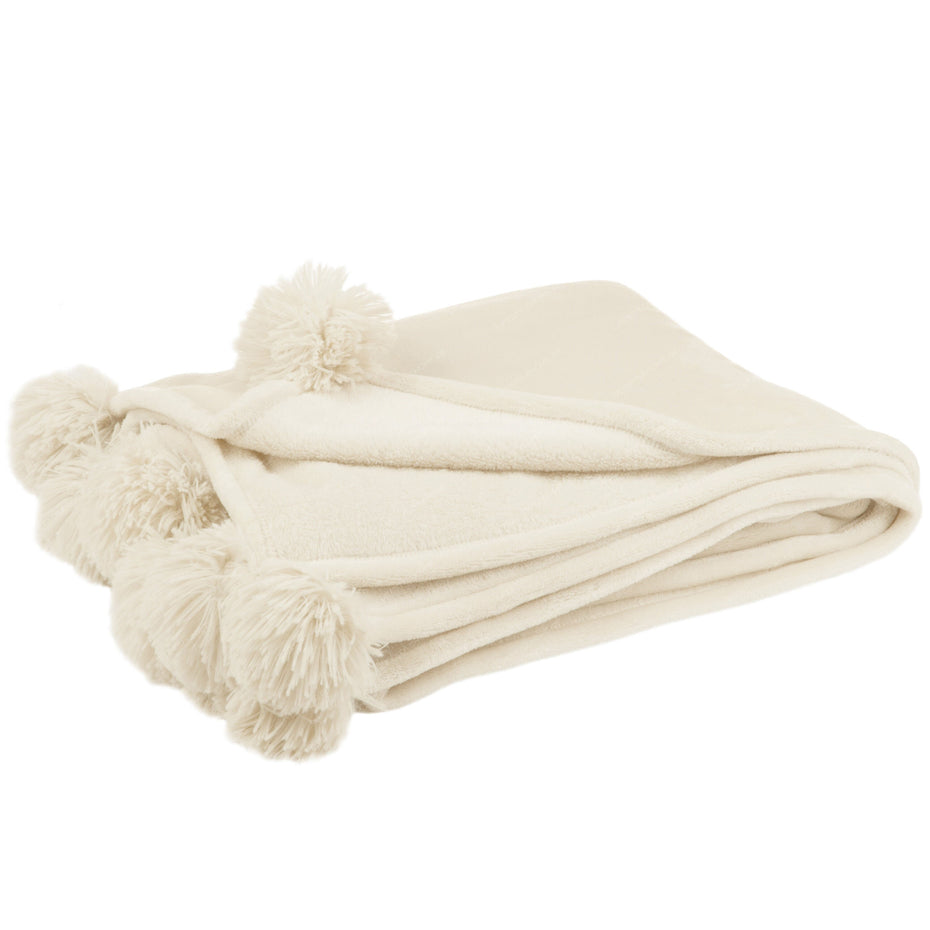 Decke PomPom aus Polyester, Creme