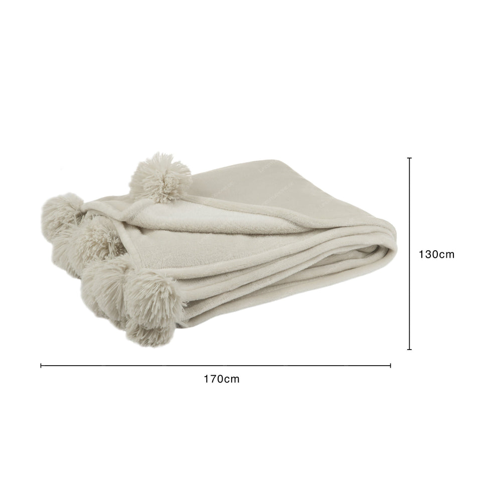 Decke PomPom aus Polyester, Dunkelbeige