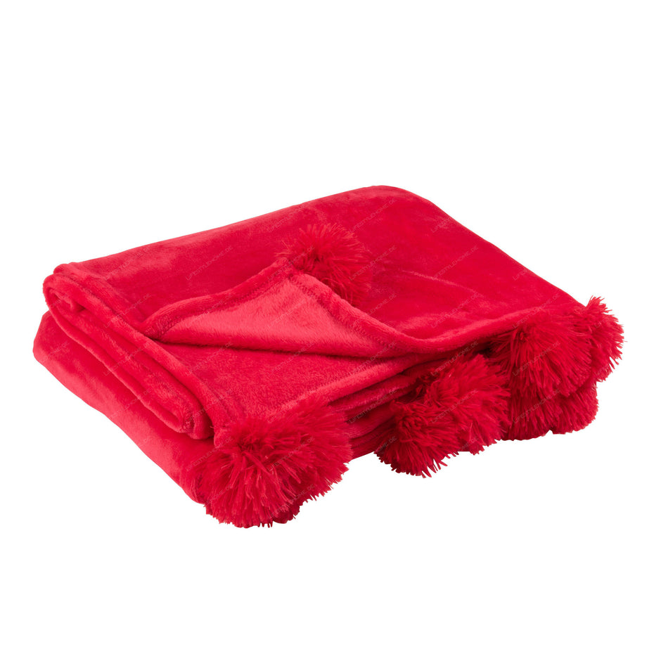 Decke PomPom aus Polyester, Fuchsia