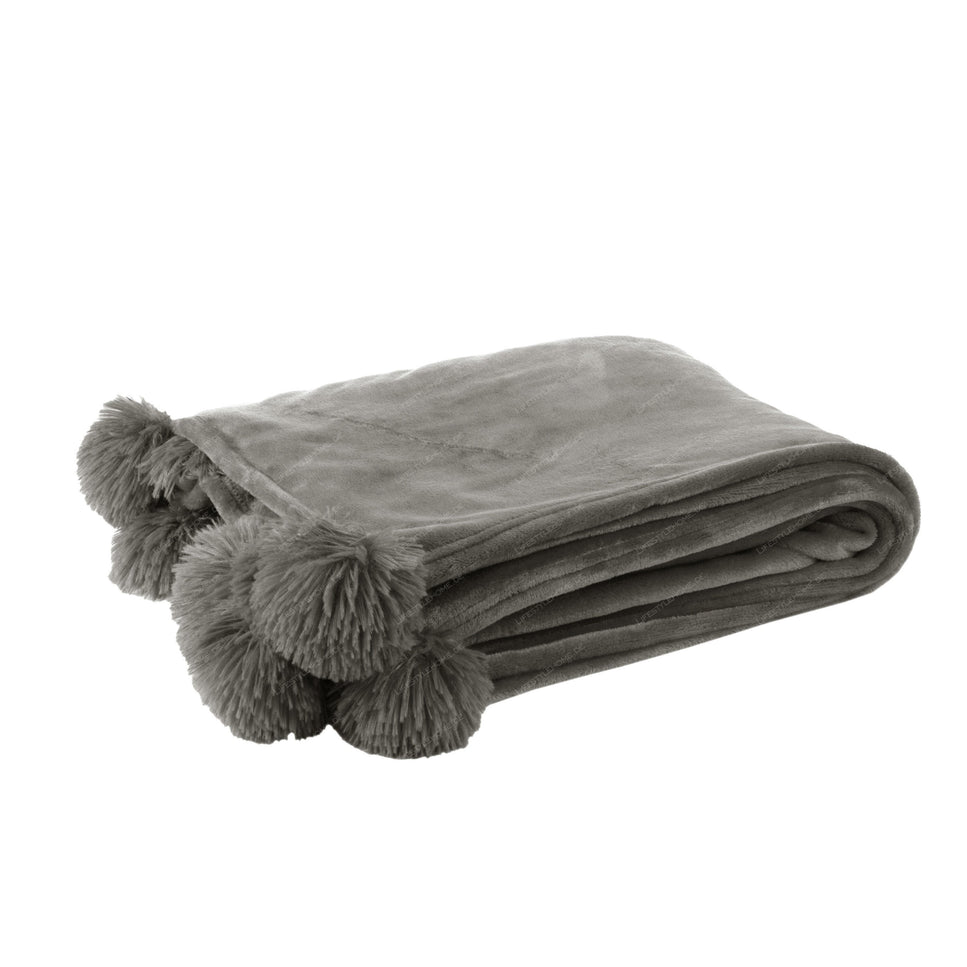 Decke PomPom aus Polyester, Grau