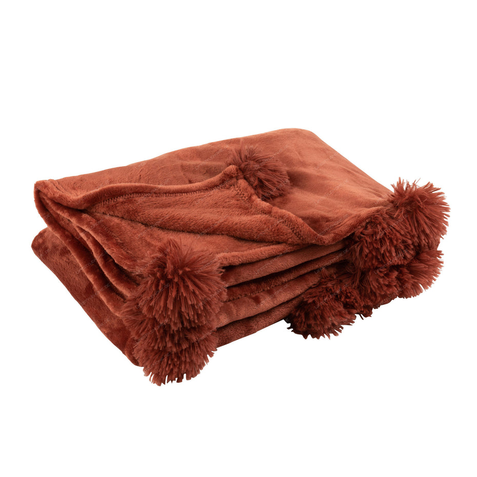 Decke PomPom aus Polyester, Marsala