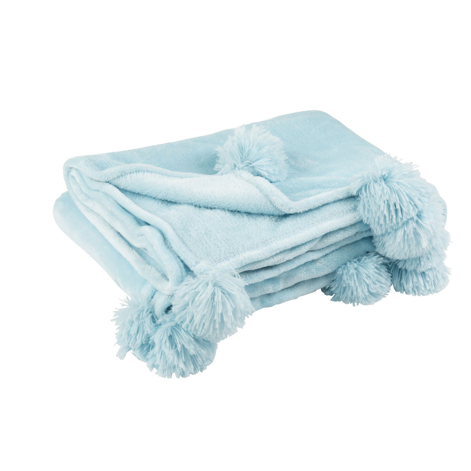 Decke PomPom aus Polyester, Himmelblau