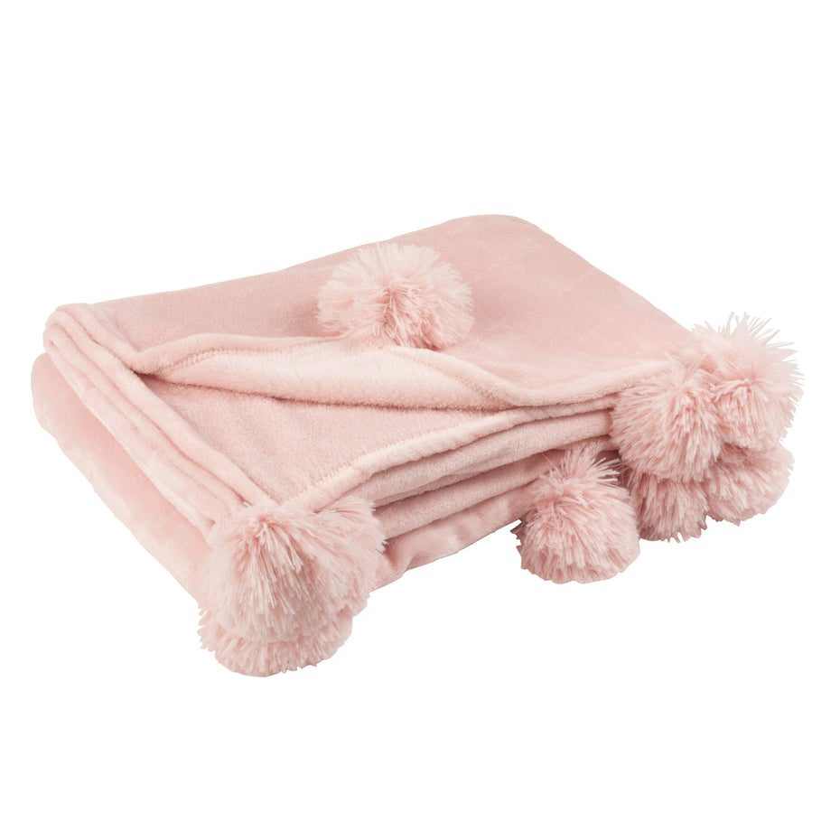 Decke PomPom aus Polyester, Hellrosa