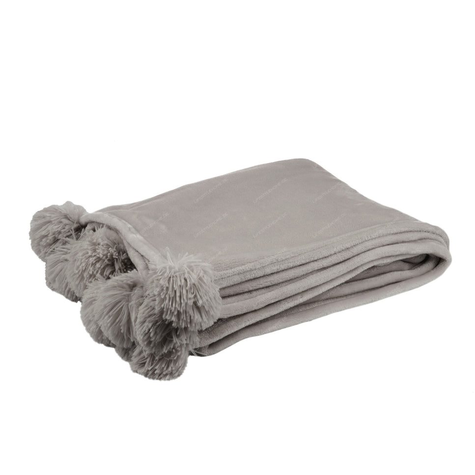 Decke PomPom aus Polyester, Taupe