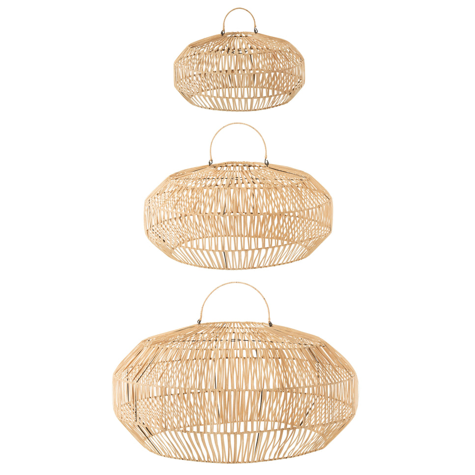 SET VON 3 LAMPENSCHIRMEN RATTAN NATUR