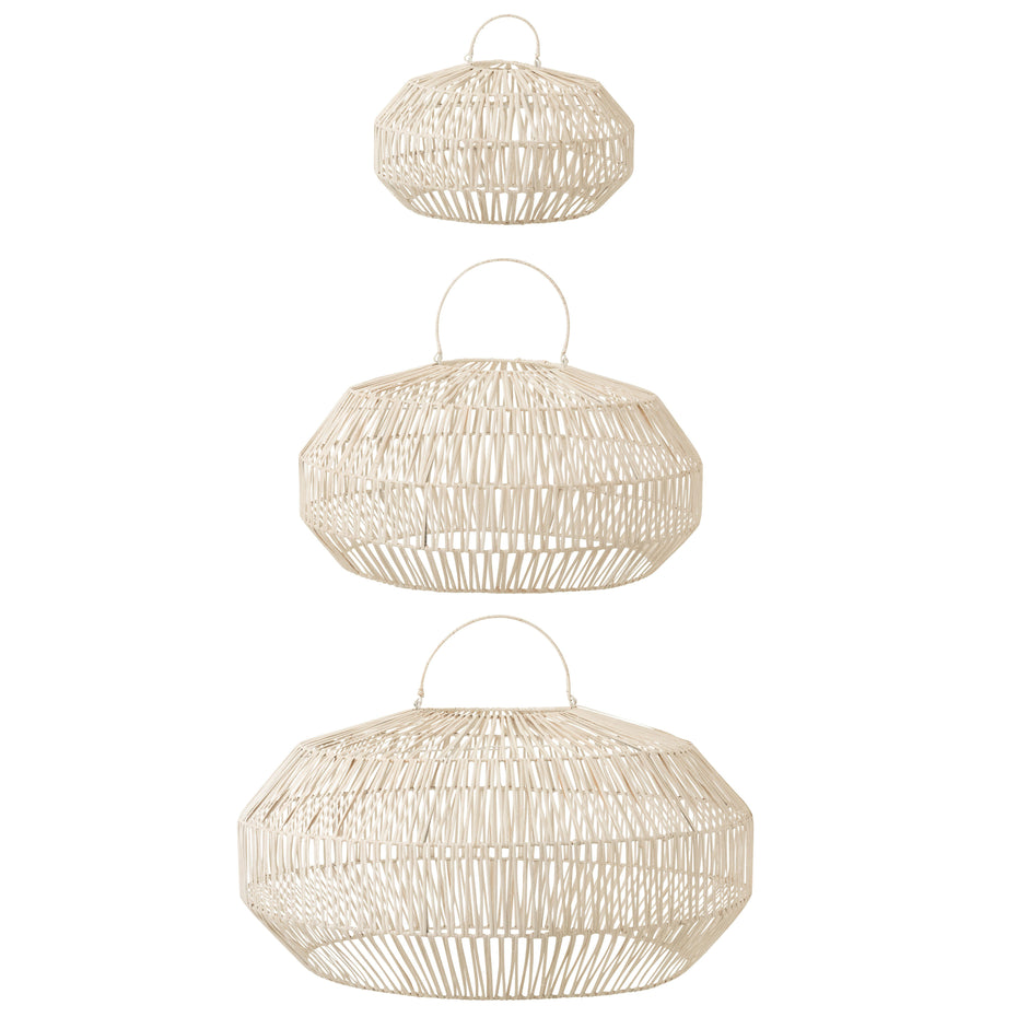 SET VON 3 LAMPENSCHIRMEN RATTAN WEISS