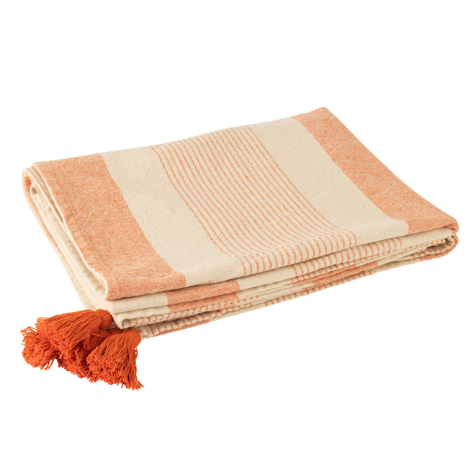 Decke Mik aus Baumwolle, beige/orange